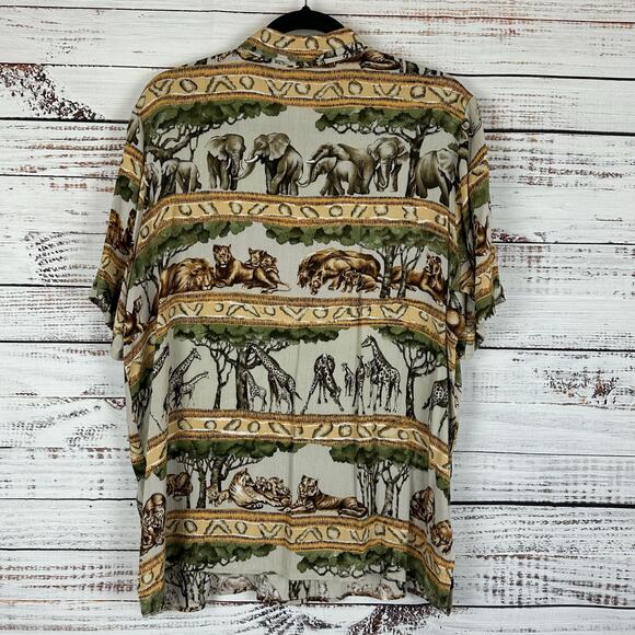 Women's VTG Alfred Dunner Neutral Safari Tropical Print Button Up Blouse 16W - Picture 2 of 5